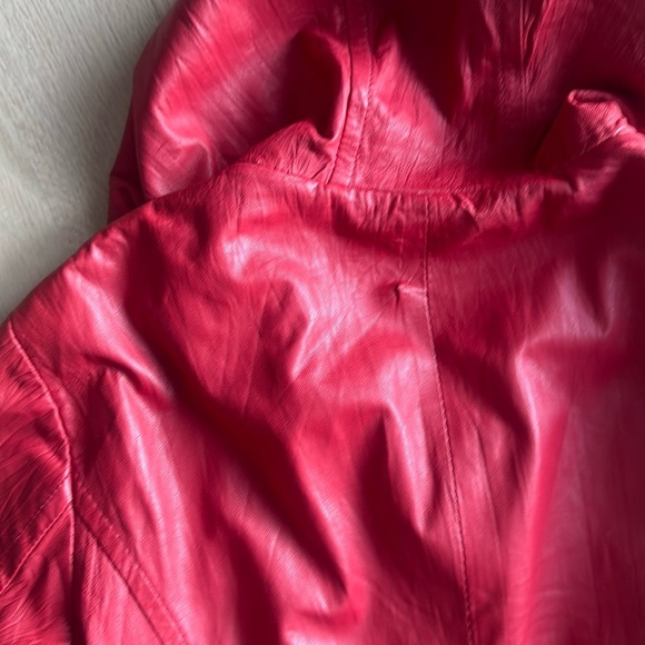 Vintage GENUINE Soft Coral Red Leather SCHAFSTALL Germany Parka Coat size 38 - Picture 15 of 16